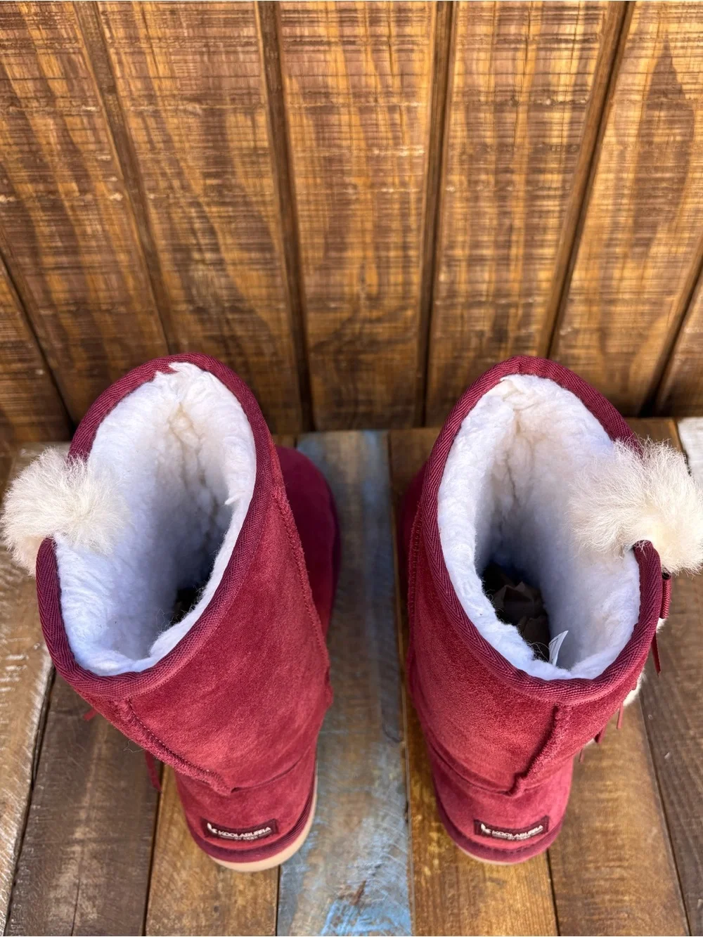 Koolaburra By UGG Victoria Red Wine Color Tall Boots With Pom-Pom Bows